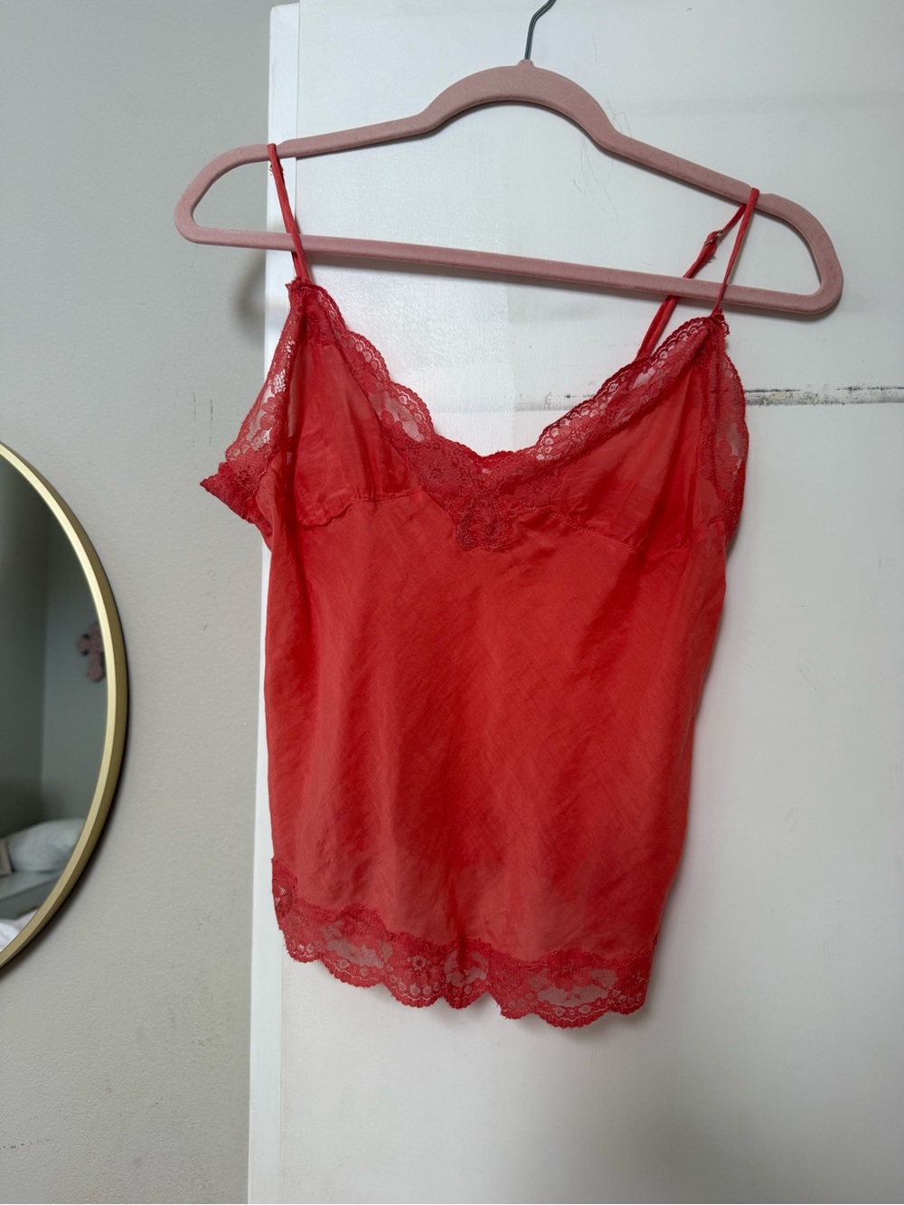Free People Salmon Lace-Trim Slip Cami